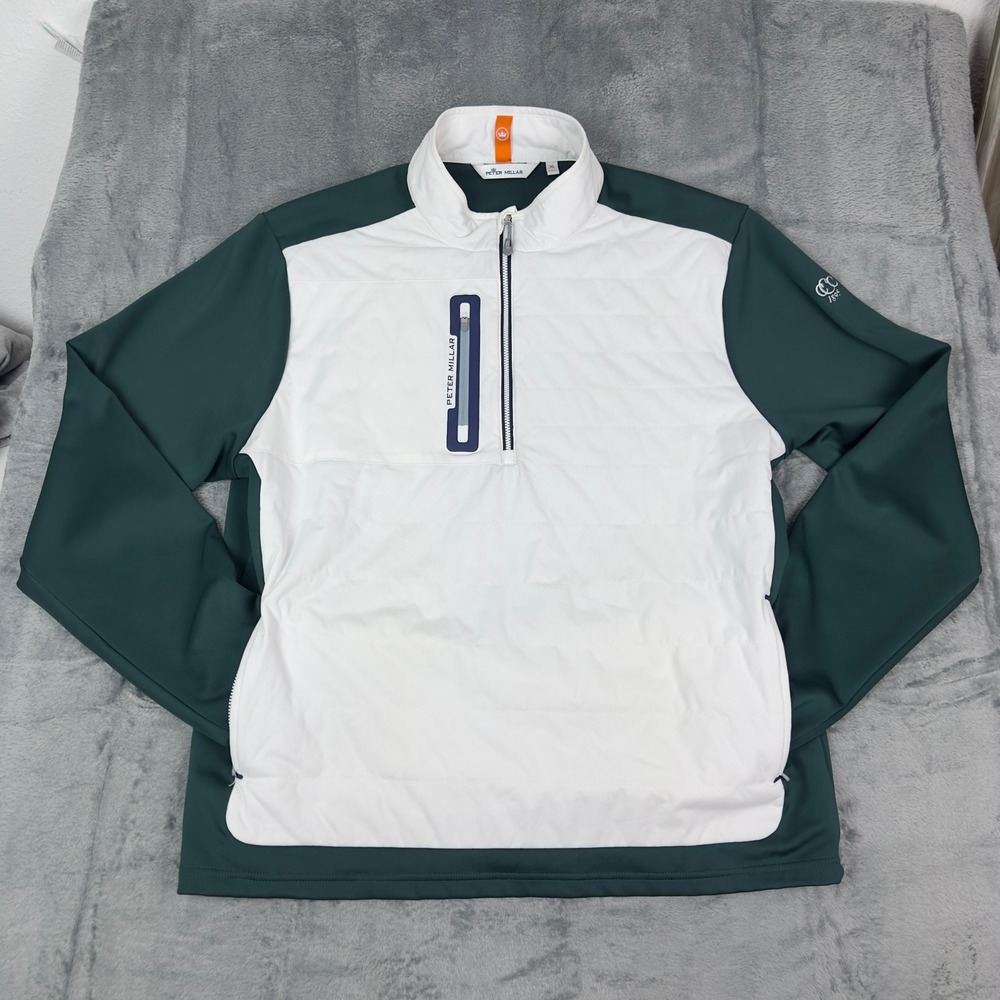 Peter Millar Mens Weld Elite Hybrid Pullover Golf Quarter Jacket White/Balsam XL